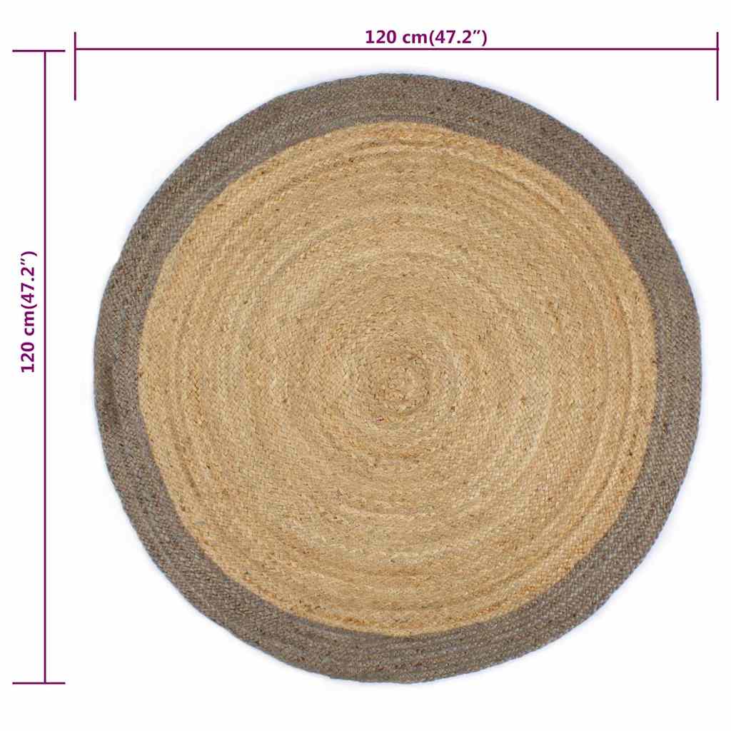 Handmade Rug Jute with Border Grey 120 cm