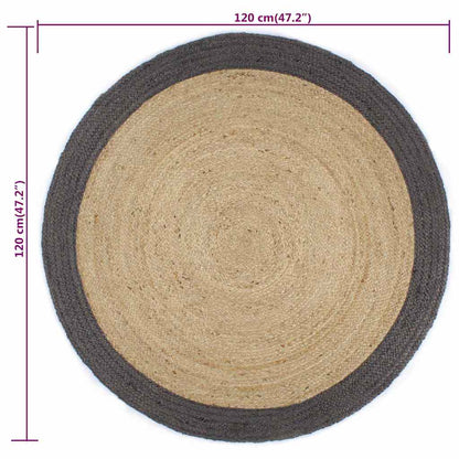 Handmade Rug Jute with Border Dark Grey 120 cm