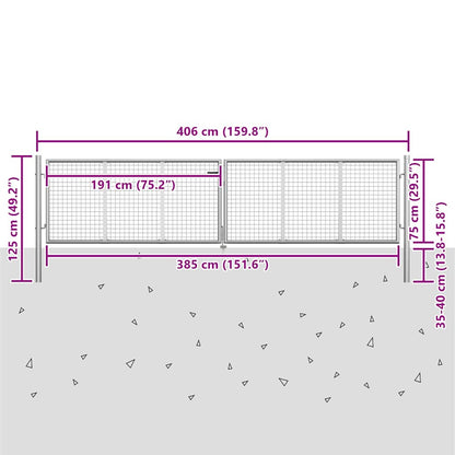 vidaXL Garden Gate Galvanised Steel 400x75 cm Silver 5