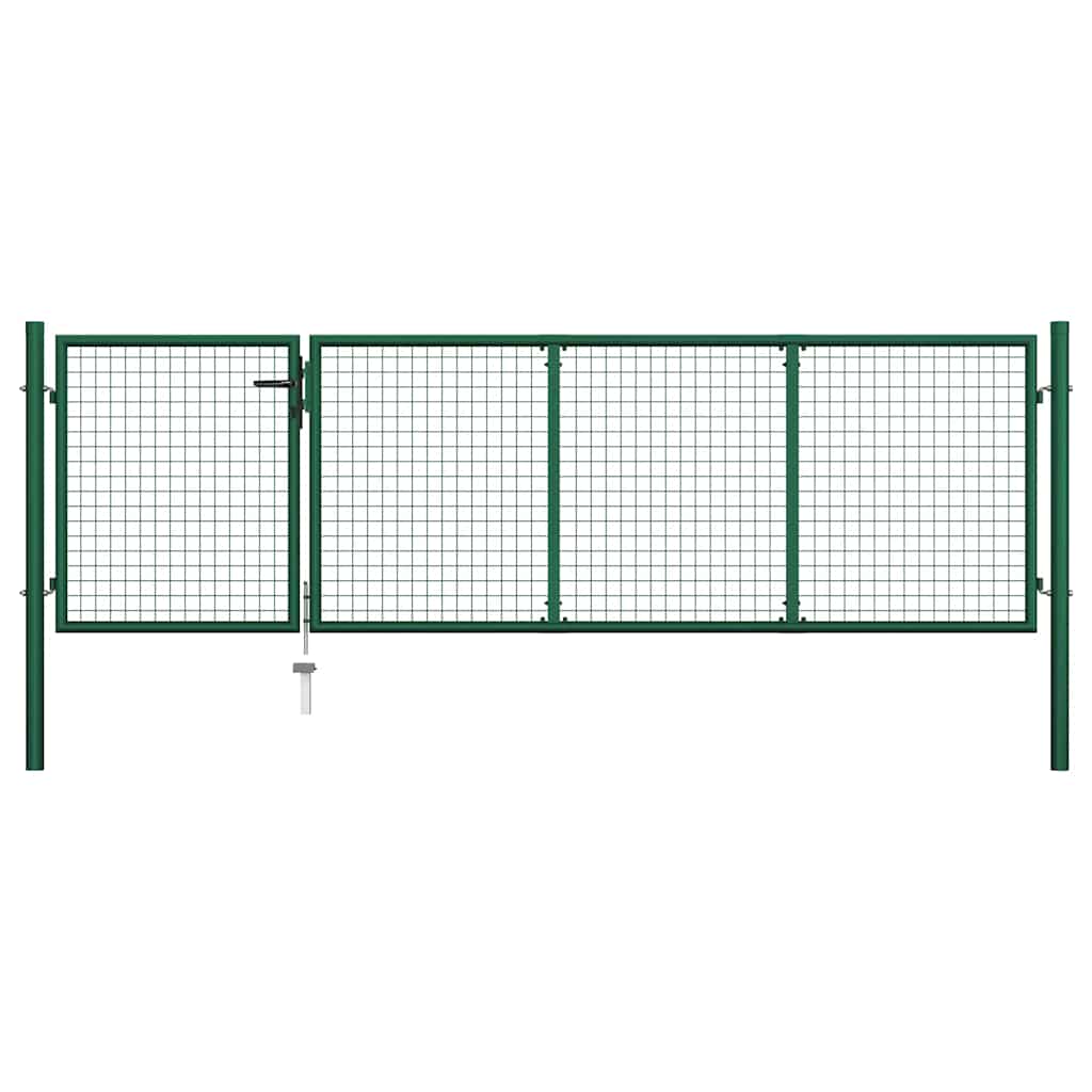 144305 vidaXL Garden Gate Steel 350x100 cm Green 1