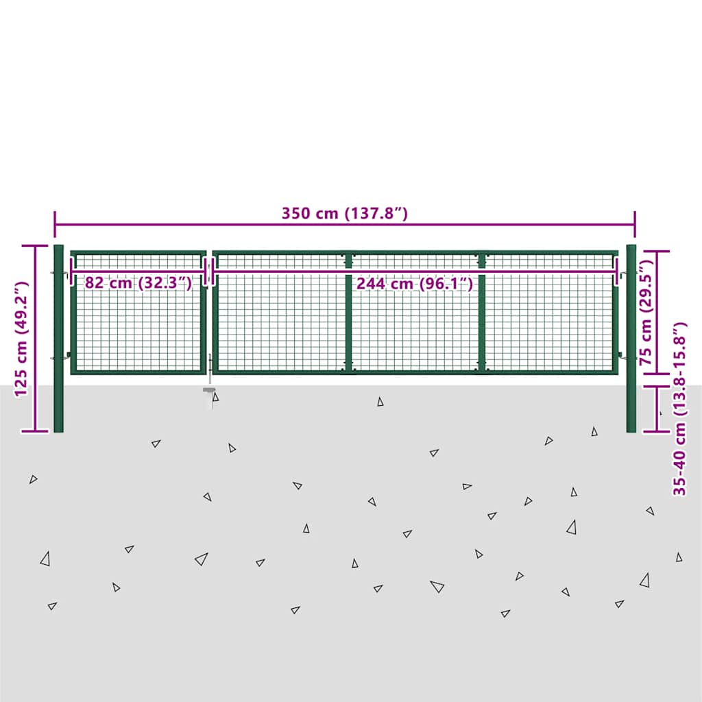 144305 vidaXL Garden Gate Steel 350x100 cm Green 6