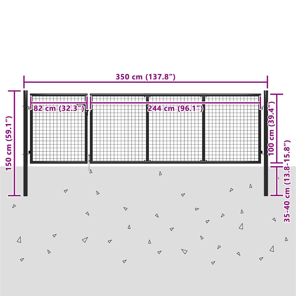 vidaXL Garden Gate Steel 350x100 cm Anthracite 5