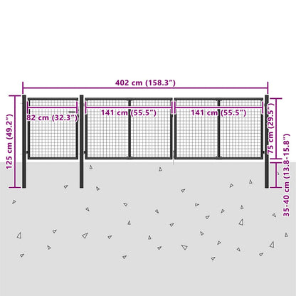 vidaXL Garden Gate Steel 400x75 cm Anthracite 5