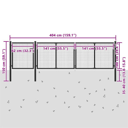vidaXL Garden Gate Steel 400x100 cm Anthracite 5