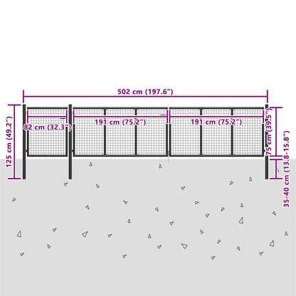 vidaXL Garden Gate Steel 500x75 cm Anthracite 5