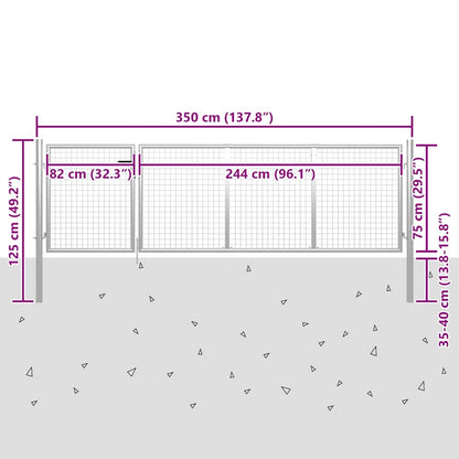 vidaXL Garden Gate Steel 350x75 cm Silver 5