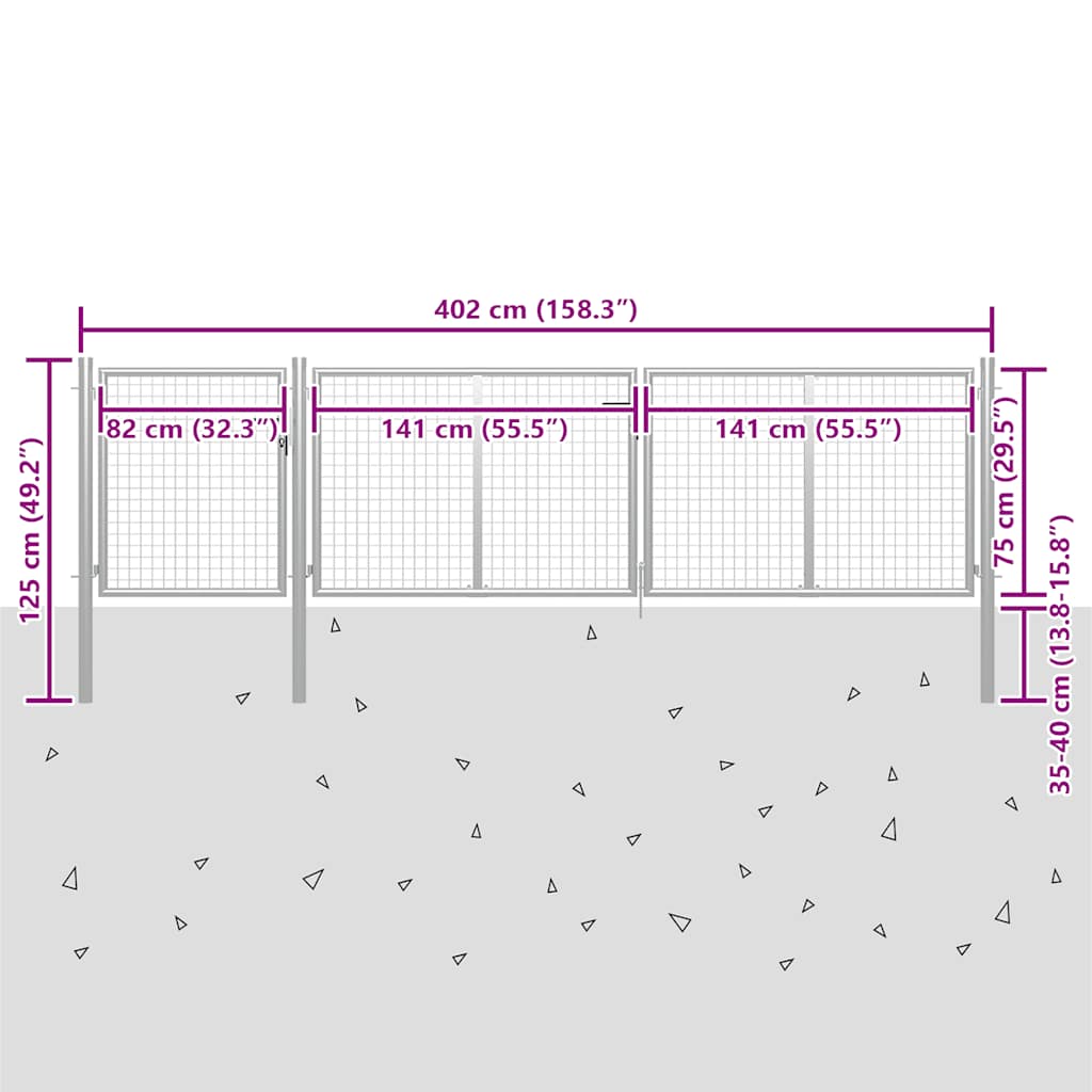 vidaXL Garden Gate Steel 400x75 cm Silver 5