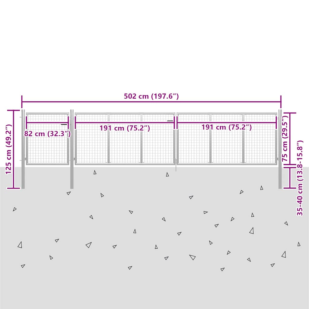 vidaXL Garden Gate Steel 500x75 cm Silver 5