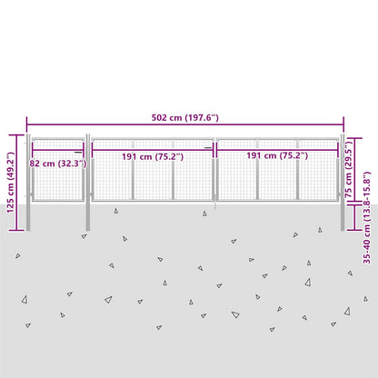 vidaXL Garden Gate Steel 500x75 cm Silver 5