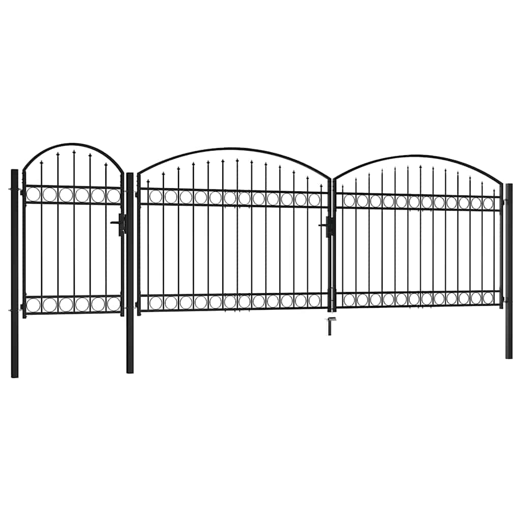 vidaXL Garden Fence Gate "ASSEN" with Arched Top Steel 1,25x5 m Black 2