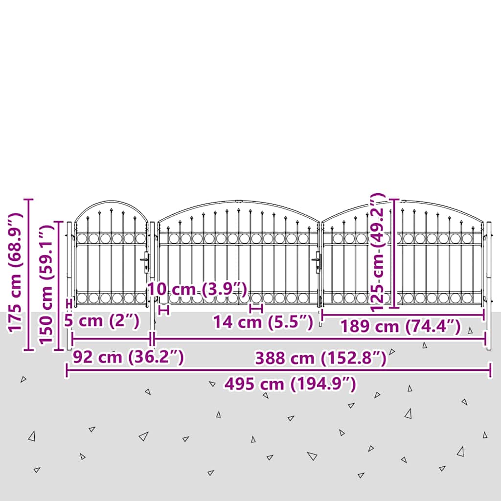 vidaXL Garden Fence Gate "ASSEN" with Arched Top Steel 1,25x5 m Black 5