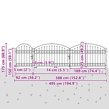 vidaXL Garden Fence Gate "ASSEN" with Arched Top Steel 1,25x5 m Black 5