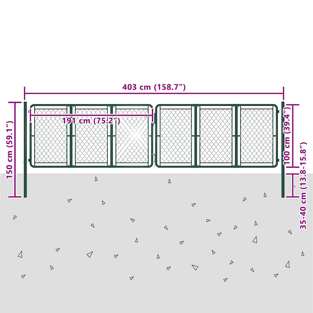 vidaXL Garden Gate Steel 400x100 cm Green 5