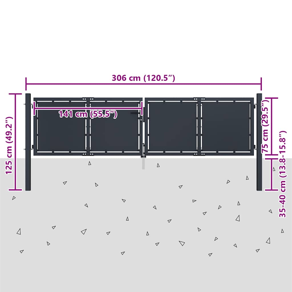 144523 vidaXL Garden Gate Steel 300x75 cm Anthracite 5