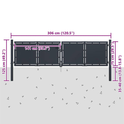 144523 vidaXL Garden Gate Steel 300x75 cm Anthracite 5