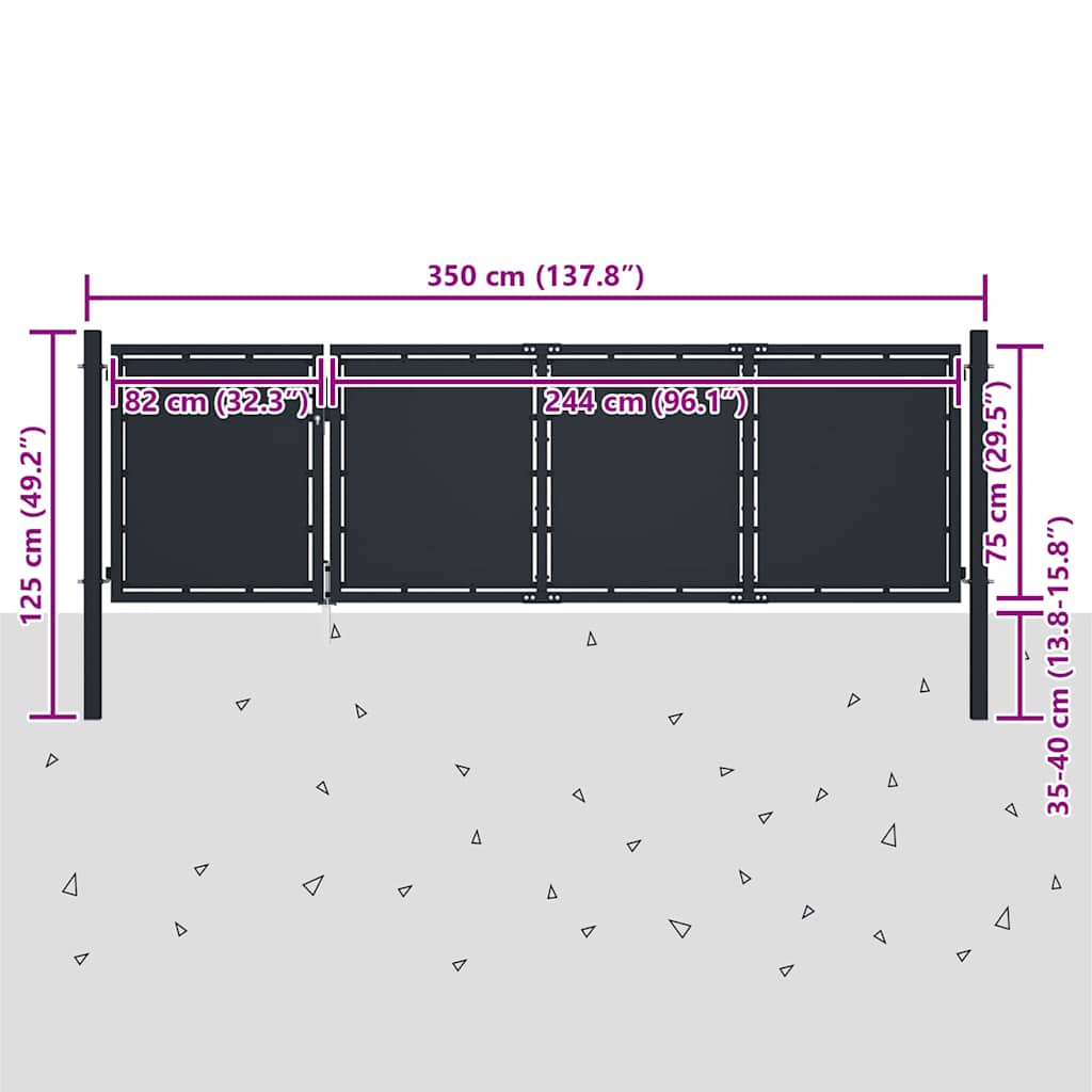 144535 vidaXL Garden Gate Steel 350x75 cm Anthracite 5
