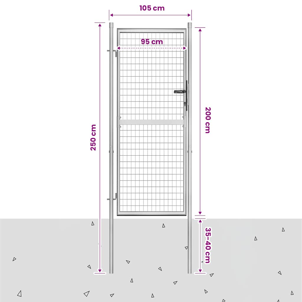 vidaXL Garden Gate Galvanised Steel 105x200 cm Silver 6