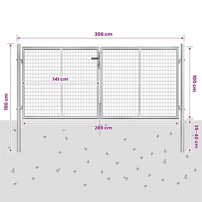 vidaXL Garden Gate Galvanised Steel 306x100 cm Silver 5