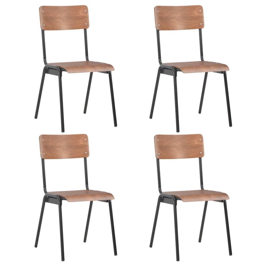 vidaXL Dining Chairs 4 pcs Brown Solid Plywood Steel 1