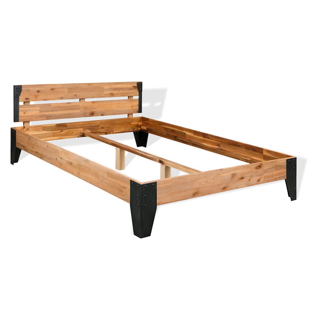 vidaXL Bed Frame without Mattress Solid Acacia Wood Steel 152x203 cm 2