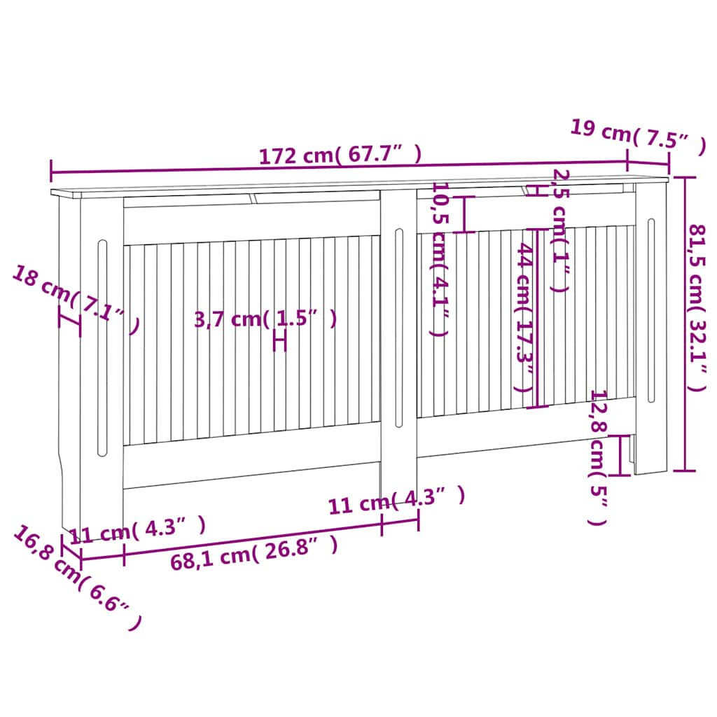 vidaXL Radiator Covers 2 pcs White 172 cm Engineered Wood 4