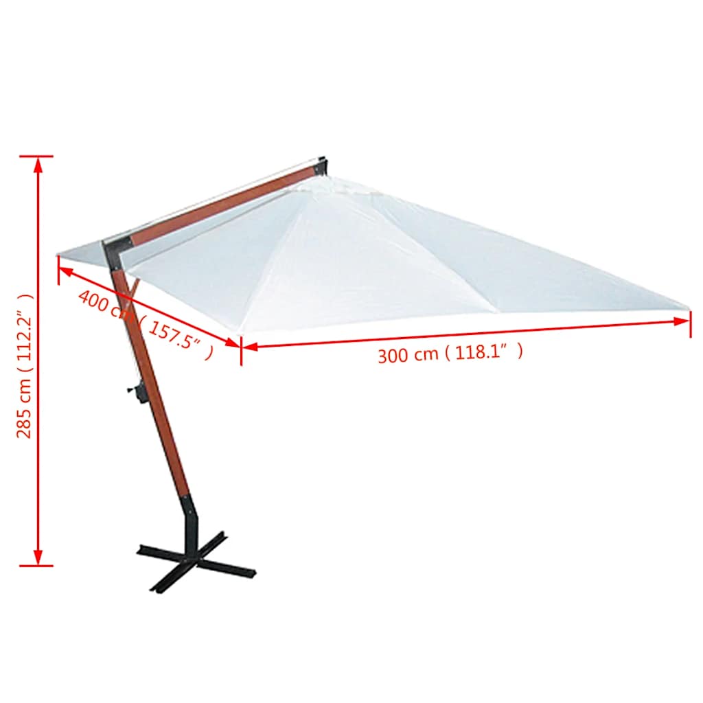 Hanging Parasol with Wooden Pole 400x300 cm White