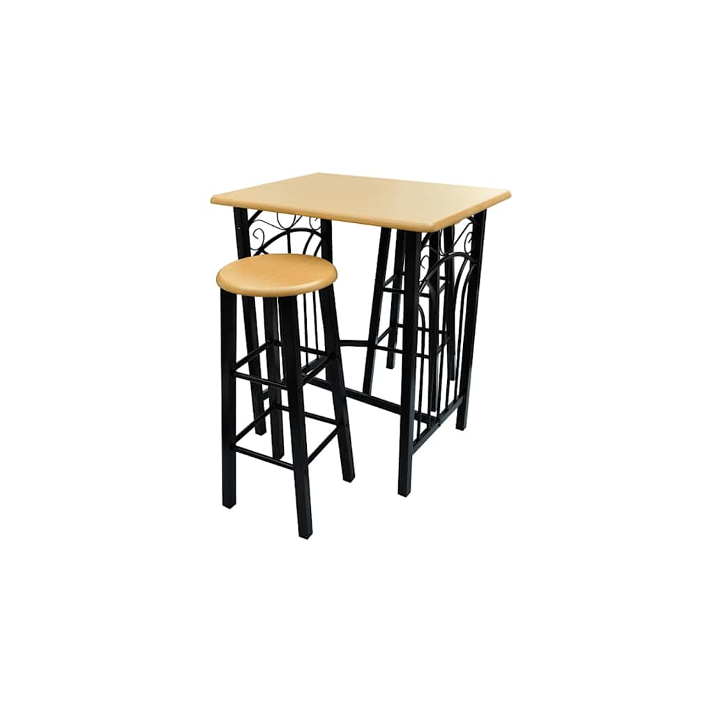 3 Piece Bar Set Wood and Steel Black and tan 1