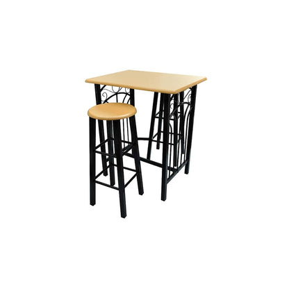 3 Piece Bar Set Wood and Steel Black and tan 1