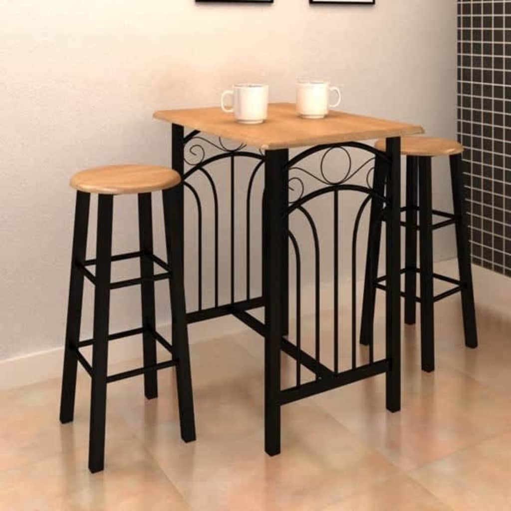 3 Piece Bar Set Wood and Steel Black and tan 1