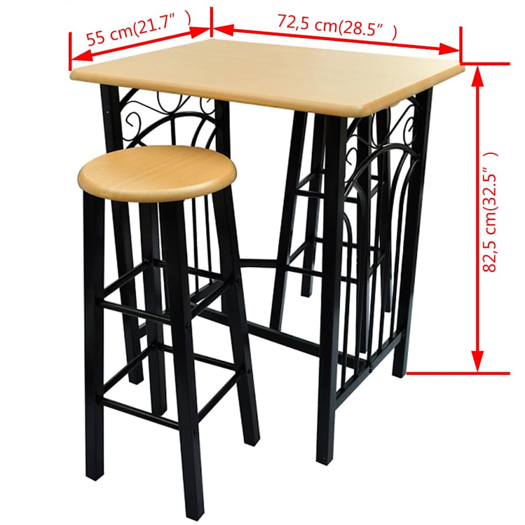 3 Piece Bar Set Wood and Steel Black and tan 1