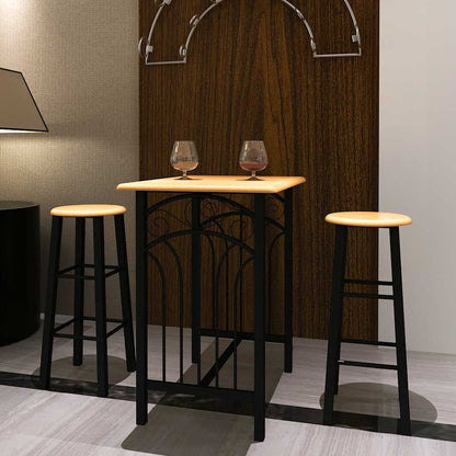 3 Piece Bar Set Wood and Steel Black and tan 1