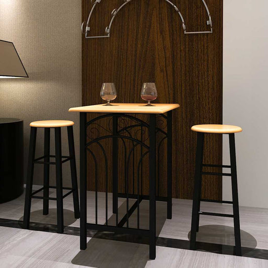 3 Piece Bar Set Wood and Steel Black and tan 1
