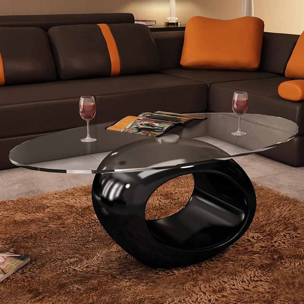 vidaXL Coffee Table with Oval Glass Top High Gloss Black 1