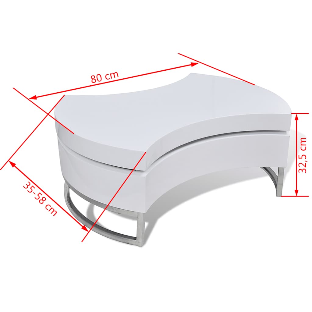 vidaXL Coffee Table Shape-Adjustable High Gloss White 6