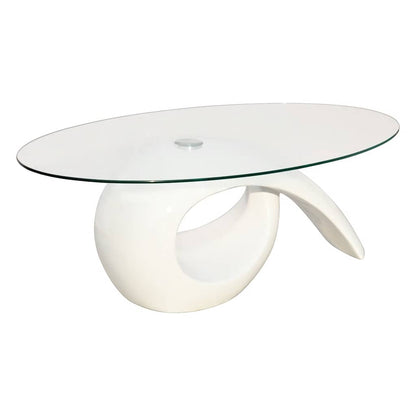 Coffee Table with Oval Glass Top High Gloss White