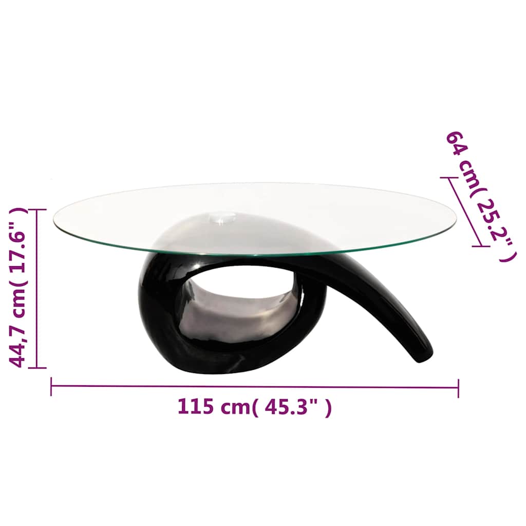 vidaXL Coffee Table with Oval Glass Top High Gloss Black 4