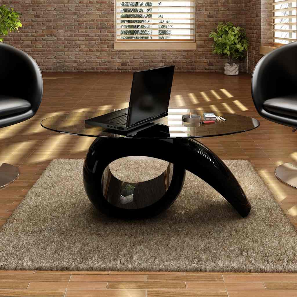 vidaXL Coffee Table with Oval Glass Top High Gloss Black 1