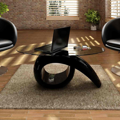 vidaXL Coffee Table with Oval Glass Top High Gloss Black 1