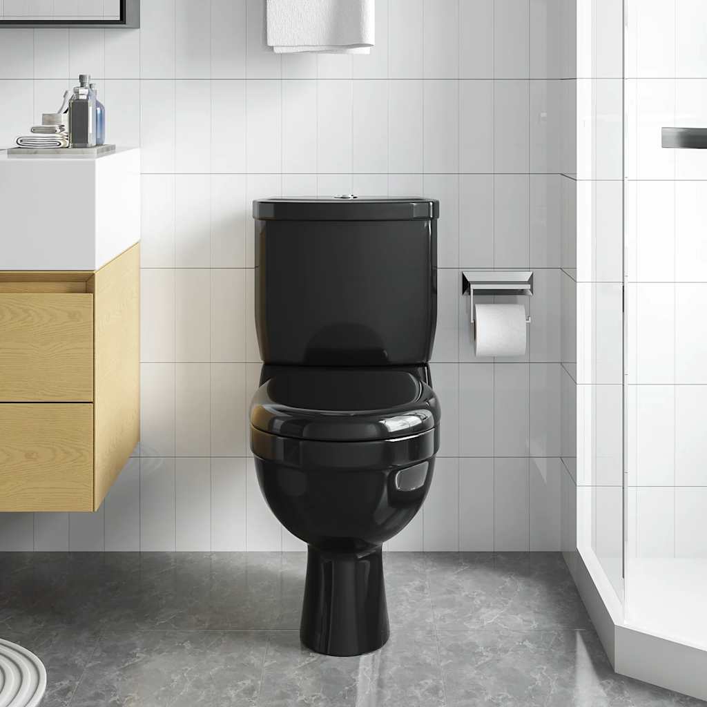 vidaXL Toilet With Cistern Black 3