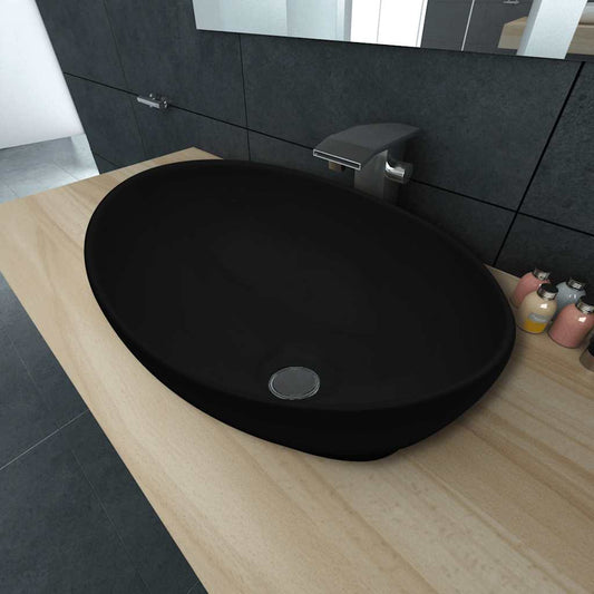 Luxury Ceramic Basin Oval-shaped Sink 40 x 33 cm Black
