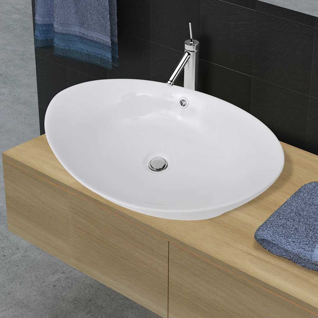 Luxury Ceramic Basin Oval with Overflow White 59 cm 38.5 cm