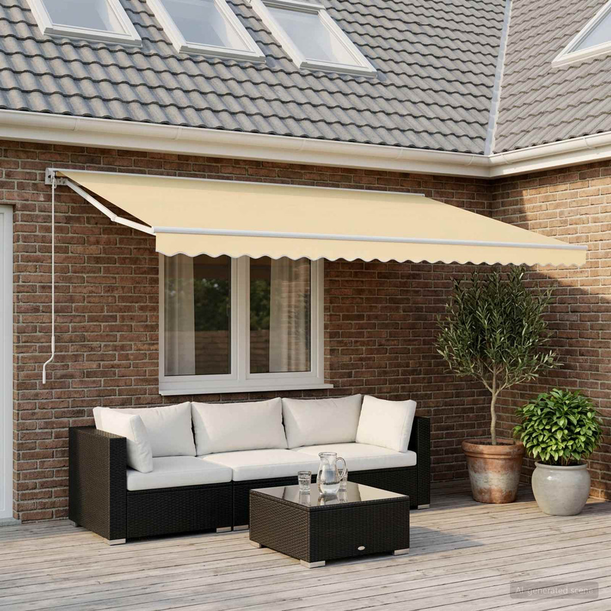 Awning Replacement Fabric 600x300 cm Polyester Drop 3 m Width 6 m Cream