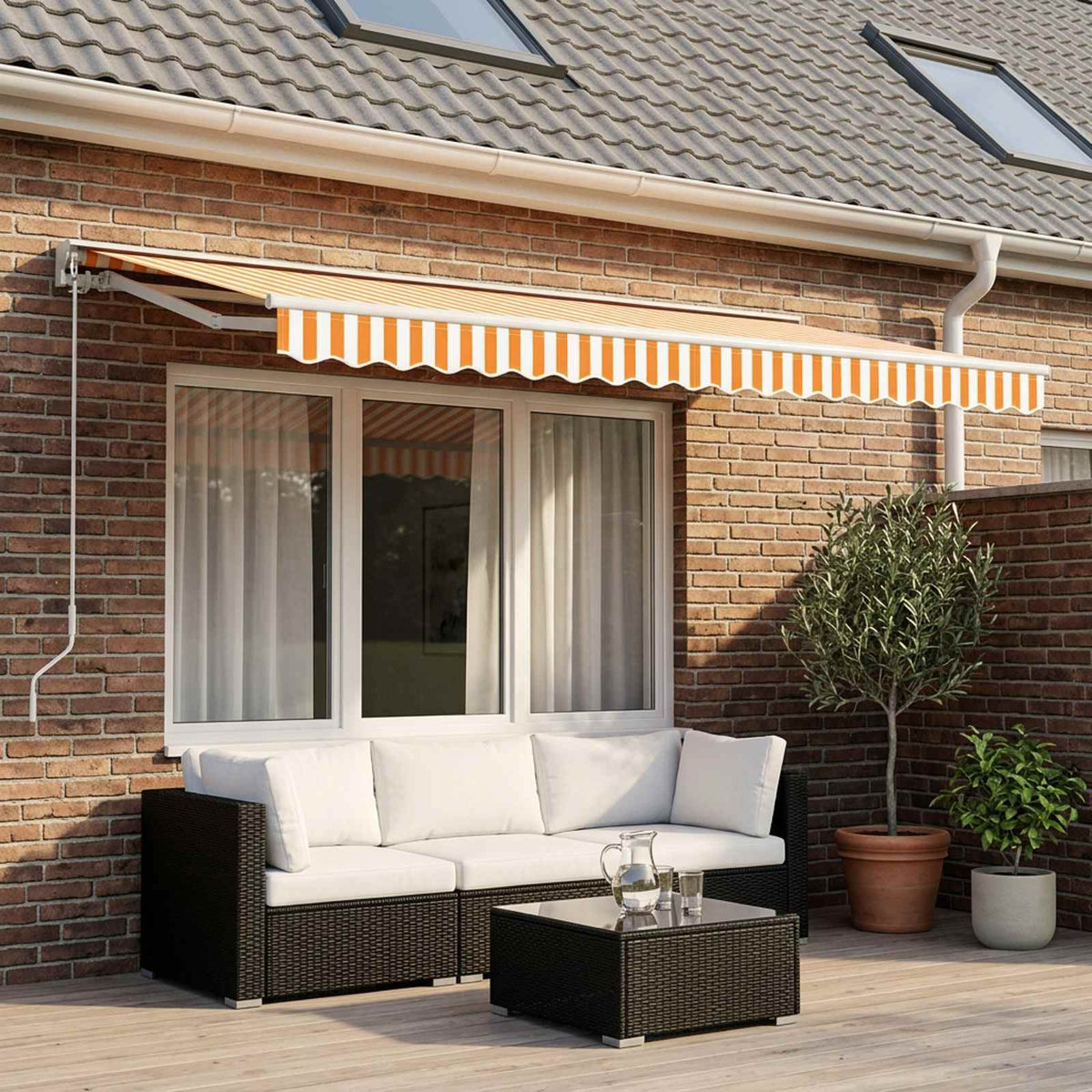 Awning Replacement Fabric 600x300 cm Polyester Drop 3 m Width 6 m Yellow and white