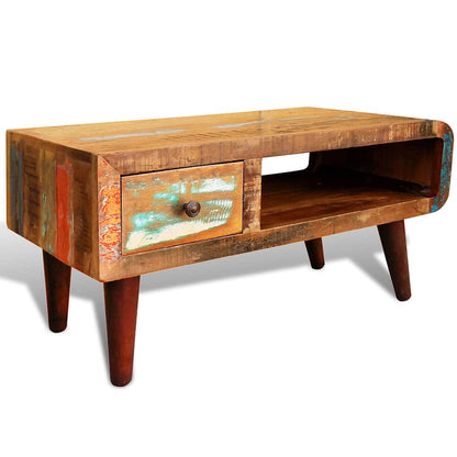 vidaXL Coffee Table with Curved Edge 1 Drawer Reclaimed Wood 1