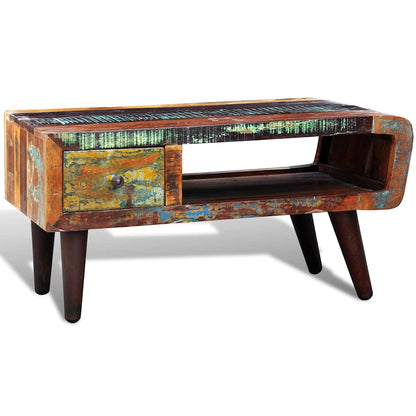 vidaXL Coffee Table with Curved Edge 1 Drawer Reclaimed Wood 2