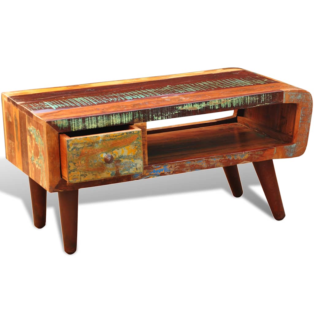 vidaXL Coffee Table with Curved Edge 1 Drawer Reclaimed Wood 5
