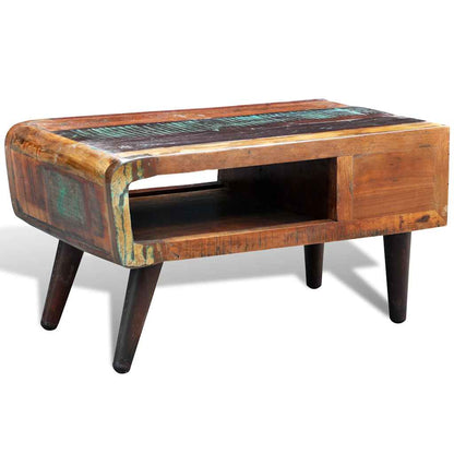 vidaXL Coffee Table with Curved Edge 1 Drawer Reclaimed Wood 6