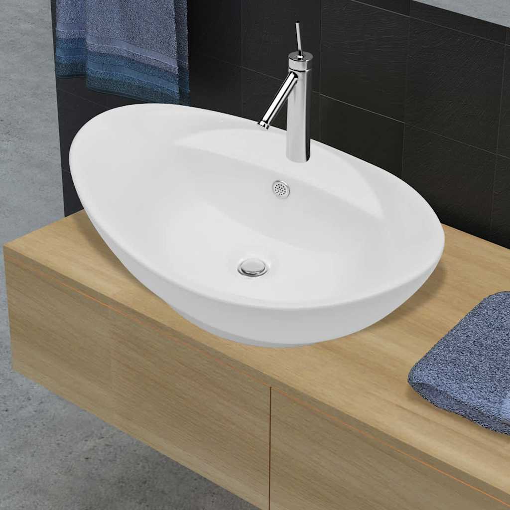 Luxury Ceramic Basin Oval with Overflow White 58.5 cm 39 cm