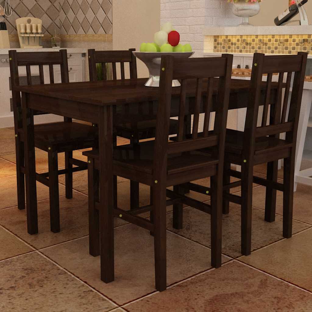 241221 Wooden Dining Table with 4 Chairs Brown 1