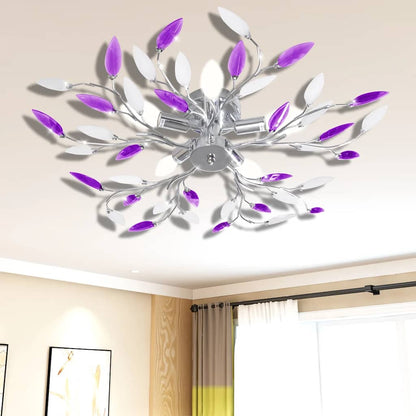 vidaXL Ceiling Lamp Acrylic Crystal Leaf Arms for 5 E14 Bulbs